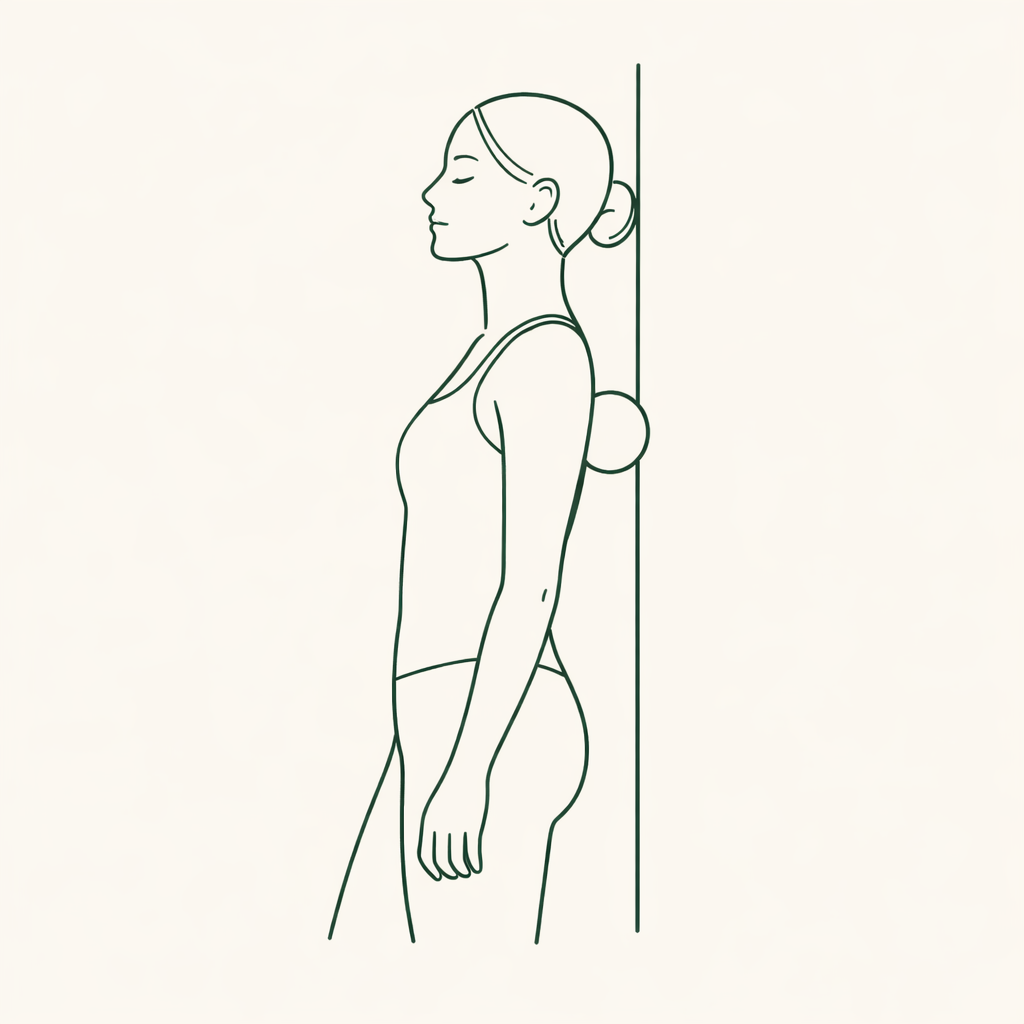 Auto-massage du cou à la balle contre un mur (vue de profil)