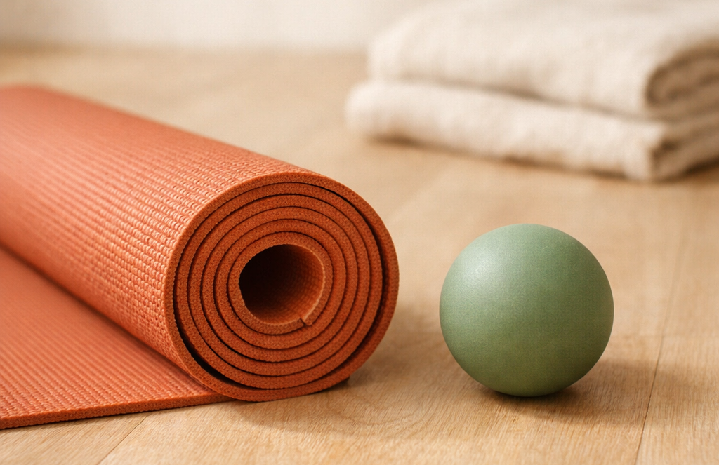 Balle de massage et tapis de yoga roulé pour les lombaires