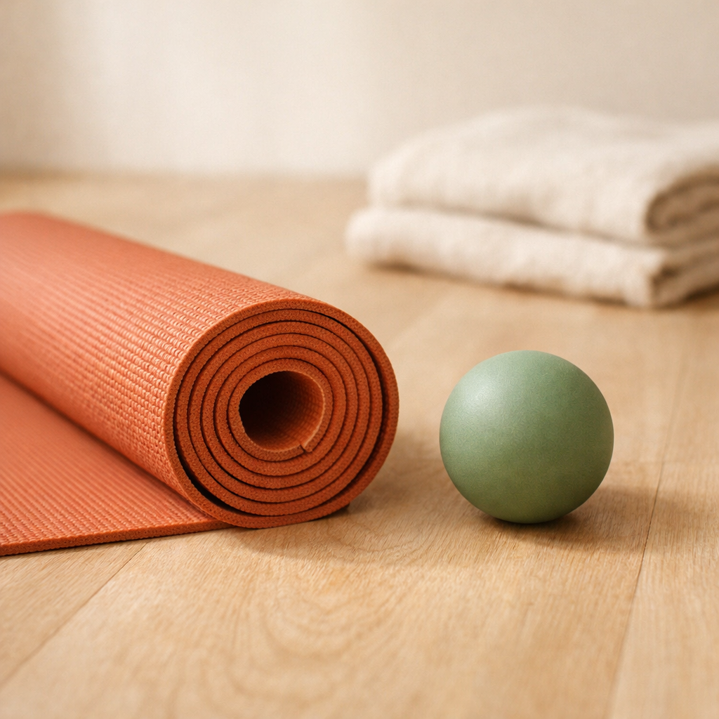 Balle de massage et tapis de yoga roulé pour les lombaires