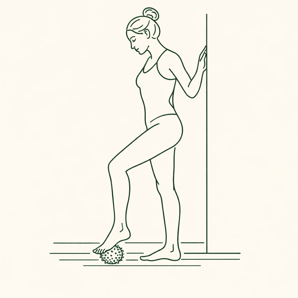 Auto-massage du pied à la balle en position debout