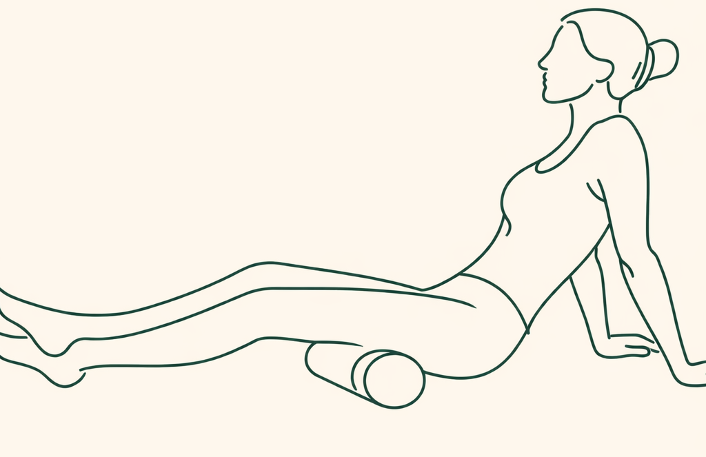Illustration au trait de la position foam rolling ischio-jambiers