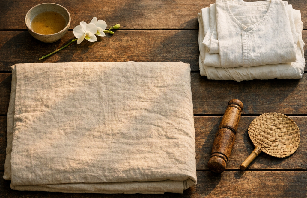 Composition éditoriale évoquant le massage thaïlandais traditionnel