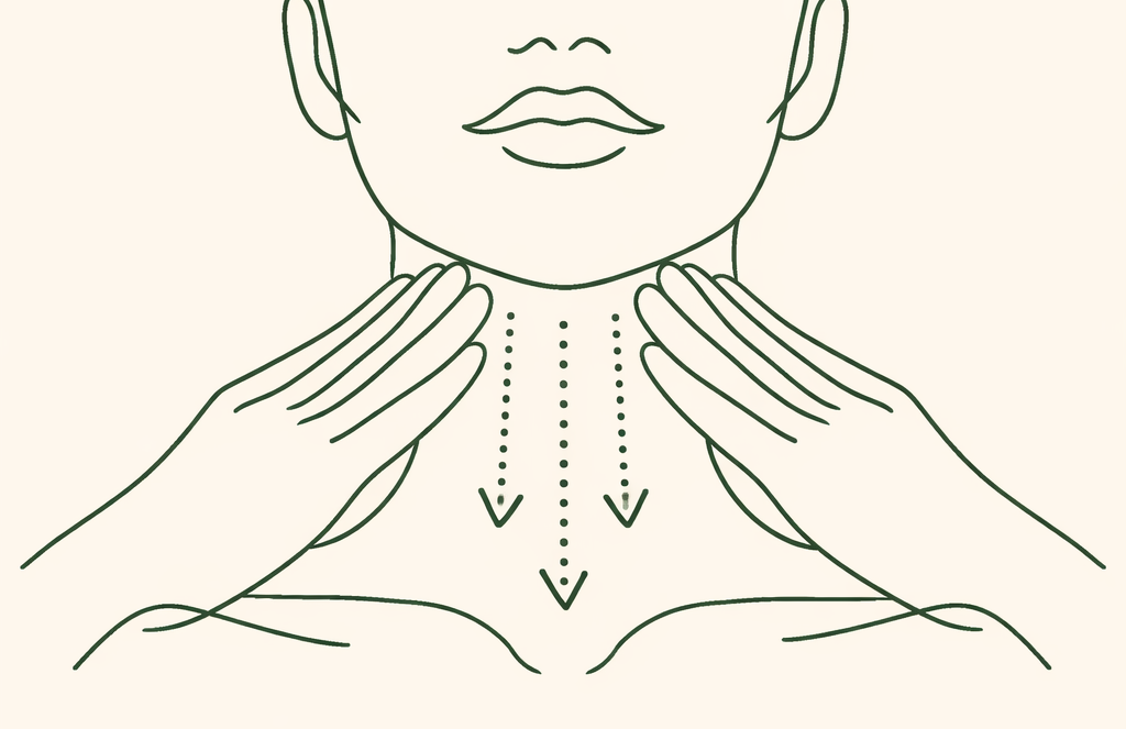 Drainage du cou avec les paumes vers les clavicules