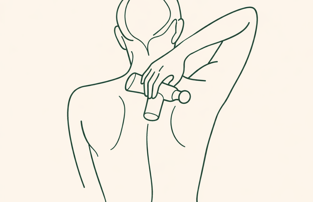 Pistolet de massage sur le haut du dos et omoplates