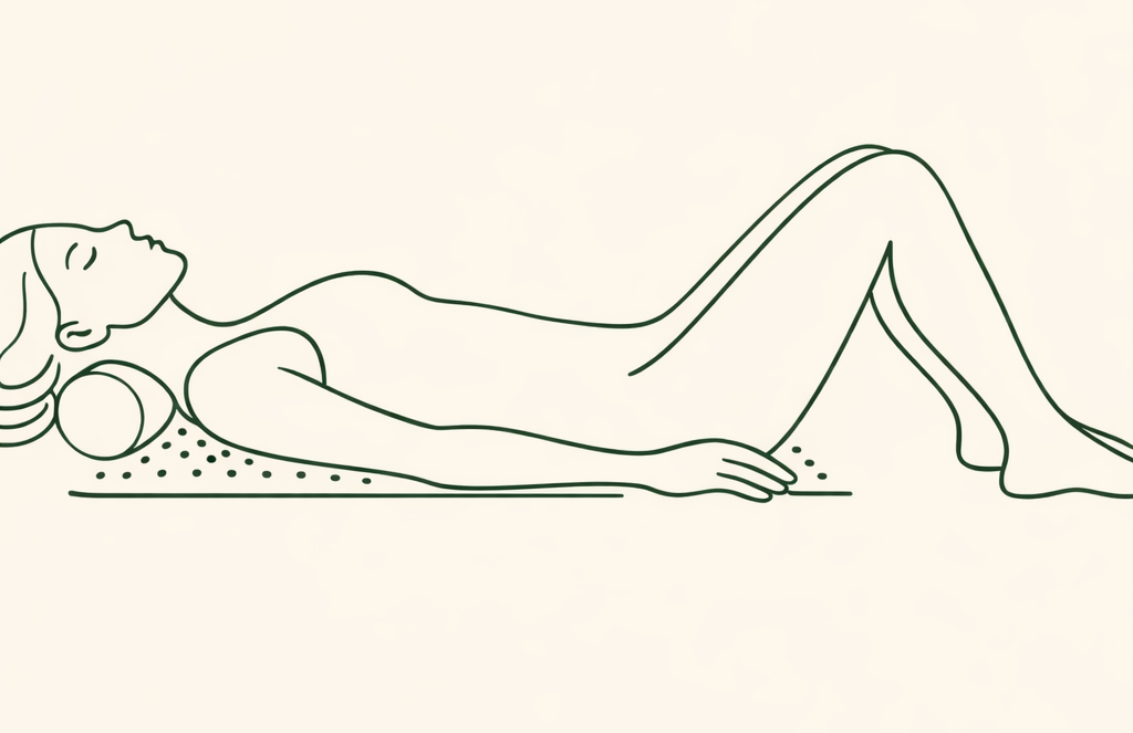 Position 1 allongée sur tapis acupression avec coussin nuque