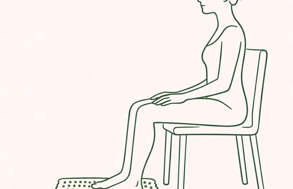 Position 3 pieds nus sur tapis acupression