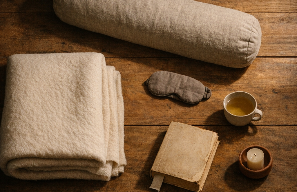 Composition éditoriale évoquant le yoga nidra