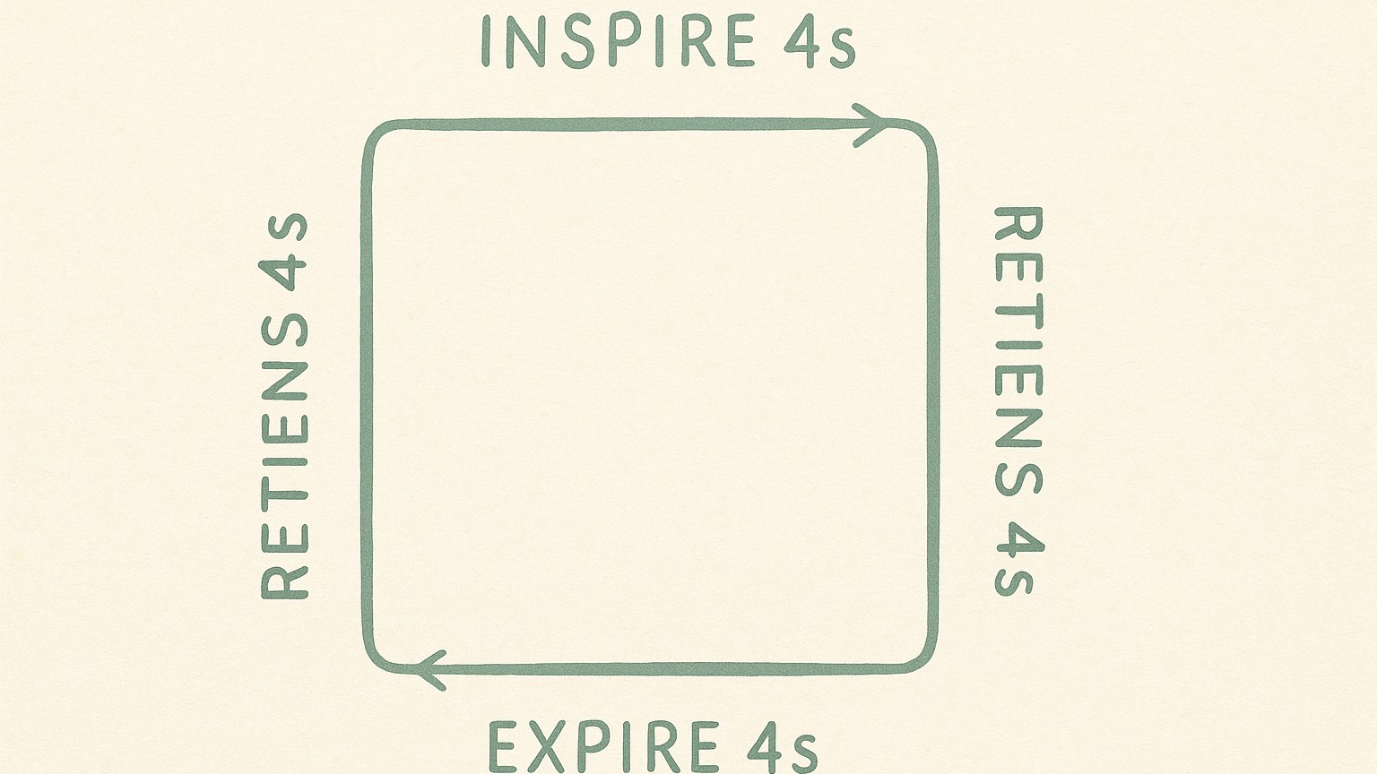 Schéma de la respiration carrée : inspire 4s, retiens 4s, expire 4s, retiens 4s